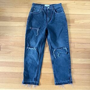 We The Free People Black Boho Distressed Boyfriend Denim Ankle Jeans 27